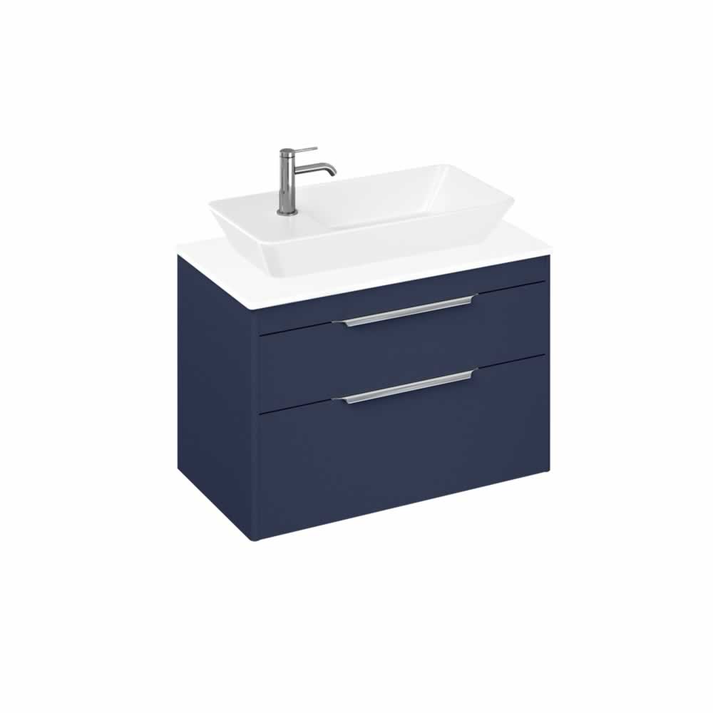 Shoreditch 85cm double drawer Matt Blue with White Worktop and Yacht Countertop Basin